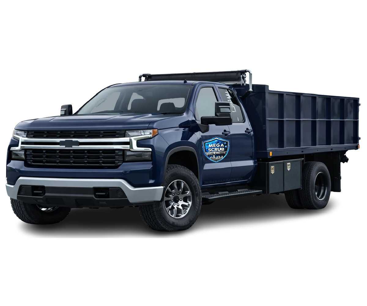 MegaScrub hauling and waste removal truck operating in Orange County and Riverside County.